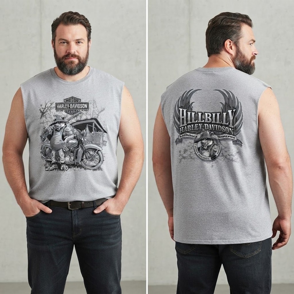 Harley-Davidson Hillbilly Bear Sleeveless Mesh T-Shirt Gray 2XL Gatlinburg TN
